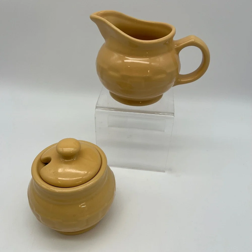 Longaberger Creamer and Sugar Bowl Set Butternut Yellow Woven Traditions VTG Y2K